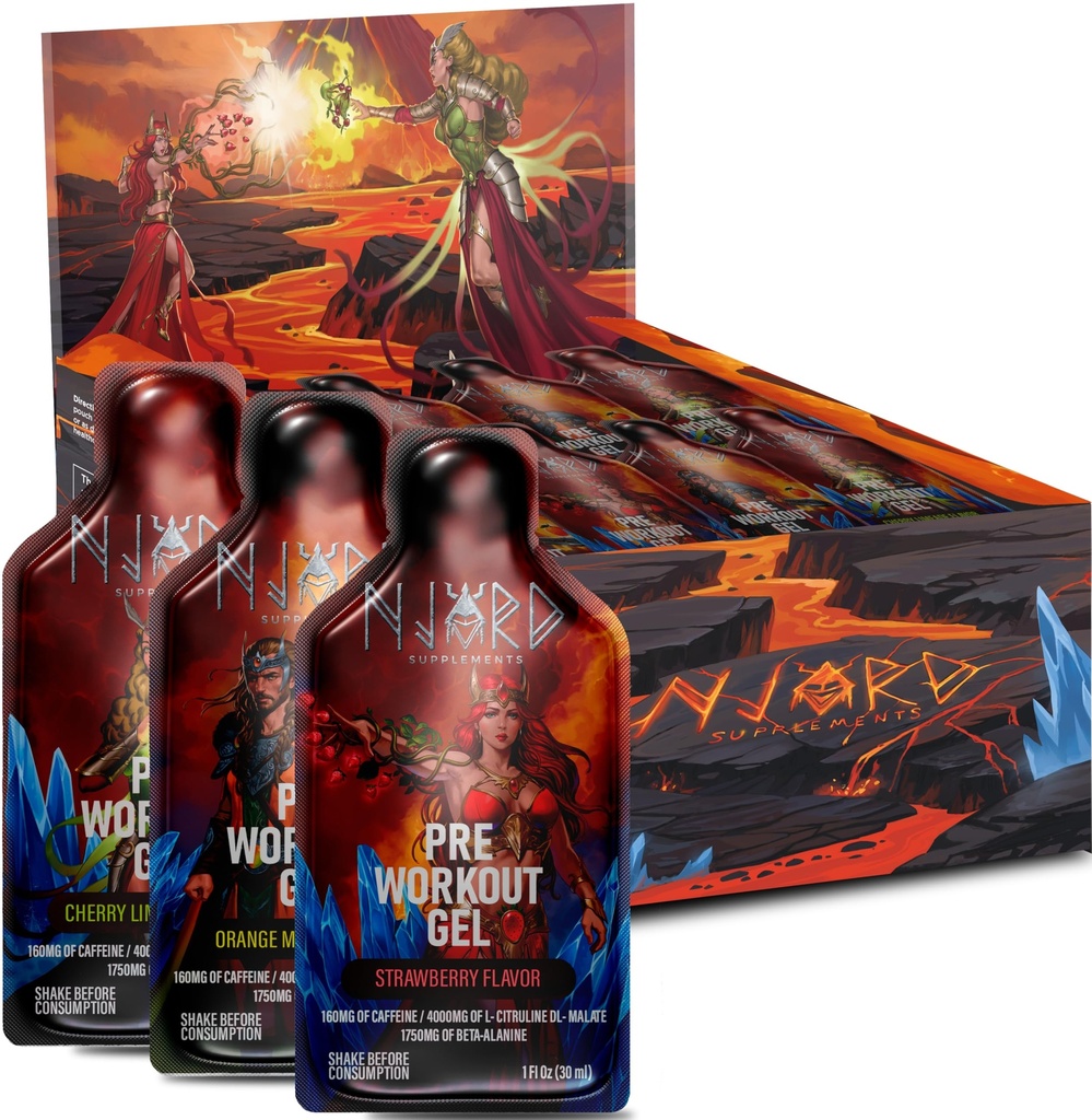 Energy Gel Pre Workout Shot for Runners and Athletes On The Go, High Stim Natural Energy, 160mg Caffeine, 4000mg L-Citruline, Low Sugar Sport Supplement, Pack of 30