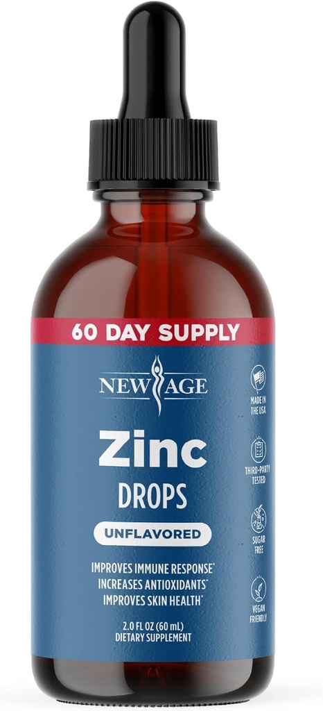 Ionic Zinc Liquid Drops - High Potency Immune Booster Zinc, Immune Defense, Powerful Natural Antioxidant, non-GMO - by New Age (Liquid 2 OZ), חבילת 1
