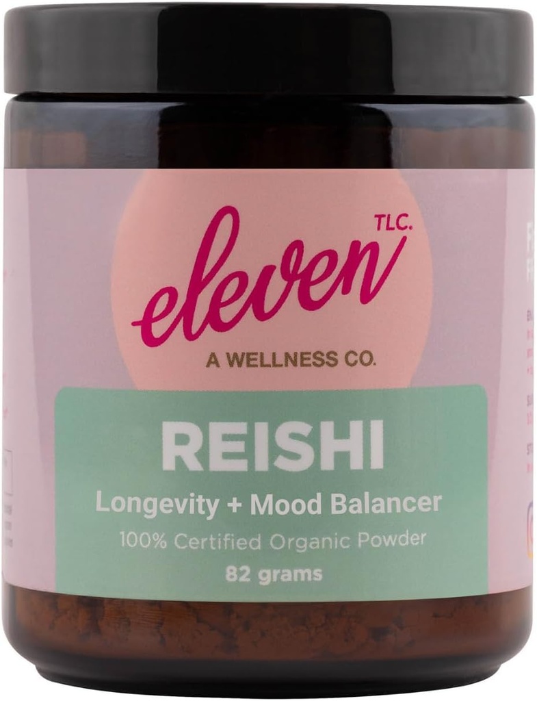 Eleven TLC, Organic Reishi Mushroom Powder, US Grown, 3rd Party Tested, Ganoderma Lucidum, Balance Mind, Body, Energy, Immune Wellness, Vegan, GMO-Free, 40 Servings (9 Ounce, Reishi)