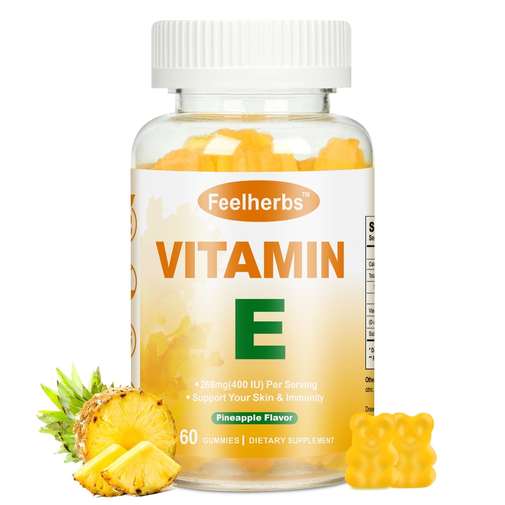 Vitamin E Gummies 268mg(400 IU) for Women Skin & Immune Support, Pineapple Flavored Vitamin E Chewable Vegan Gummies, 60 Count