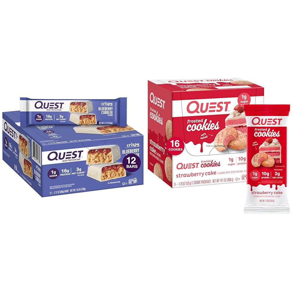 Quest Nutrition Crispy Blueberry Cobbler Hero Protein Bar 16g Protein Twin Pack Strawberry Cake Frosted Cookies 1g Sugar 10g Protein Gluten Free