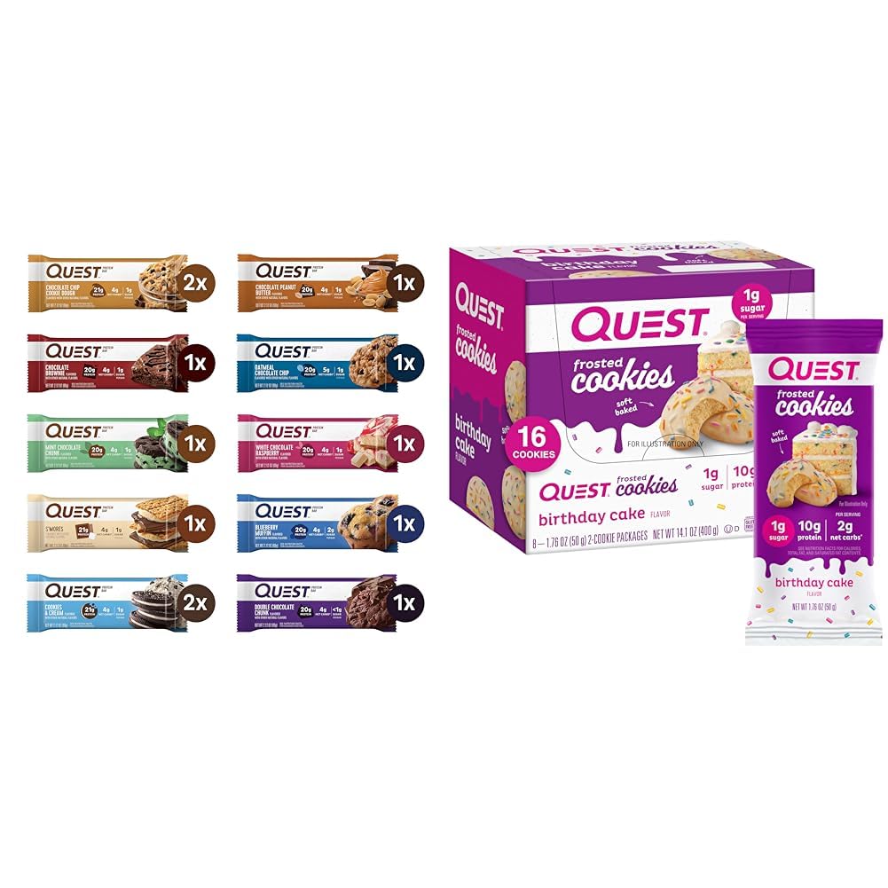 Quest Nutrition Protein Bars & Frosted Cookies Variety Pack, High Protein, Gluten Free, 12 Protein Bars & 16 Cookies