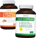 Simpan $11 (23% Off) - Gut Balance Bundle - Gut Complex dengan Caprylic Acid untuk Ballanced Gut Health & Probiotic Dukungan (120 Capsules) & Turmeric & Ginger dengan 95% Curcuminoid & Bioperin (90 Capsules)