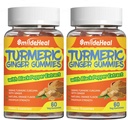 Turmeric Curcumin Gummies 500mg, Turmeric Root Extract, Ginger Root, Black Pepper Extract, 산화 방지제 지원, 오렌지 맛 Gummies, 60 개 (패키지 2)