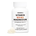 Vitamin D3 K2 5000 IU 60 Softgels with Magnesium Supplement - & 120mcg MK-7 K2 for Bone Health & Immune Support - Non-GMO & Gluten-Free Softgels with MCT Oil