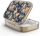 Pill Case Pill Box with Mirror Retro 2 Compartment Small Pill Case for Purse or Pocket Bronze Rectangular Pill Box or Vitamins, Fish Oil, Supplements, Pill Containe Travel Gifts(Retro Rose Floral)