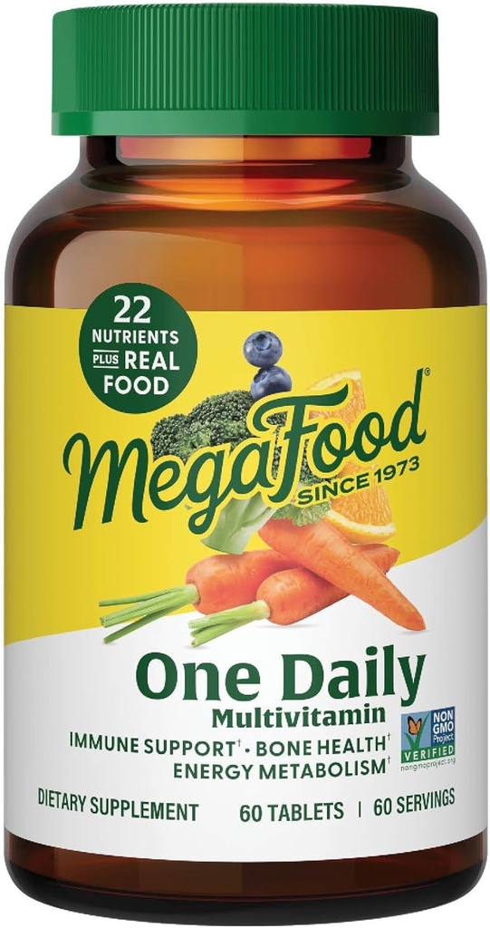 MegaFood Qadınlar və Kişilər üçün bir Daily Multivitamin, Real Food, Vitamin C və Vitamin B, Bone Health, Cellular Energy Metabolism, Vegetarian, Non-GMO, 60 Tabletlər