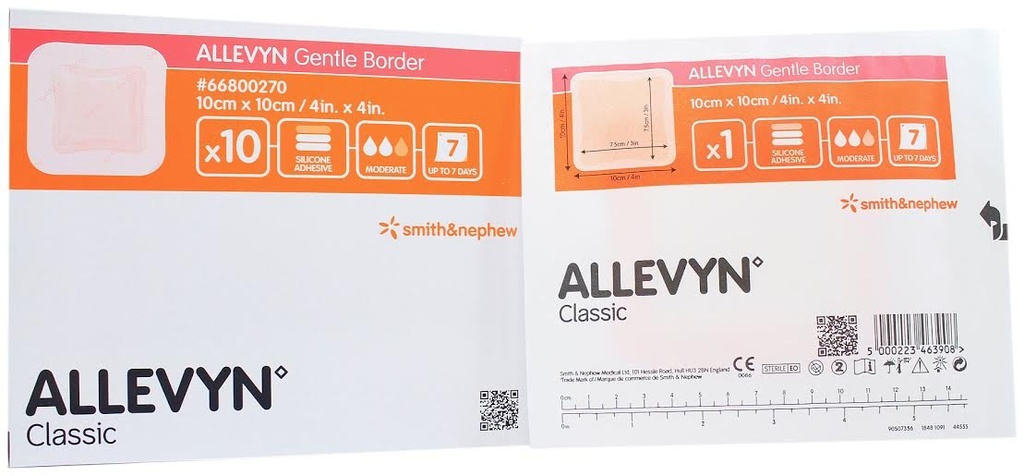 Smith and Nephew 66800270 Allevyn Gentle Border Dressing 4" x 4" - Box of 10