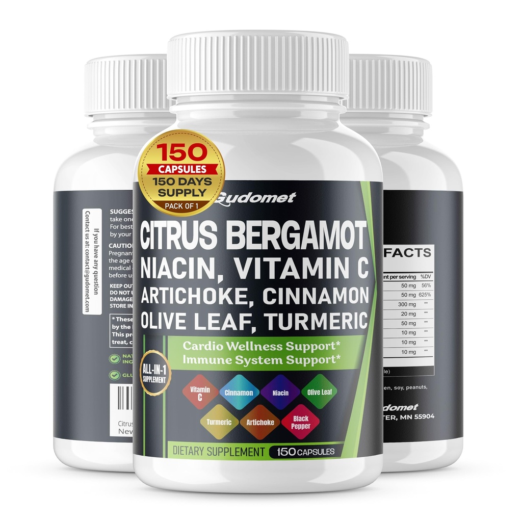 Citrus Bergamot Berberine Odorless Garlic Olive Leaf Cinnamon Black Chokeberry Turmeric Artichoke Black Pepper -150 Capsules