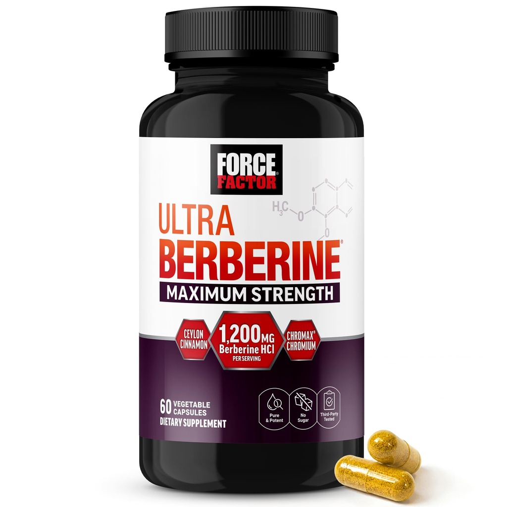 Force Factor Ultra Berberine Maximum Strength, 1200mg Berberine HCl with Ceylon Cinnamon & Chromax Chromium to Support Fat Loss, Metabolism & Weight Management, 60 Capsules