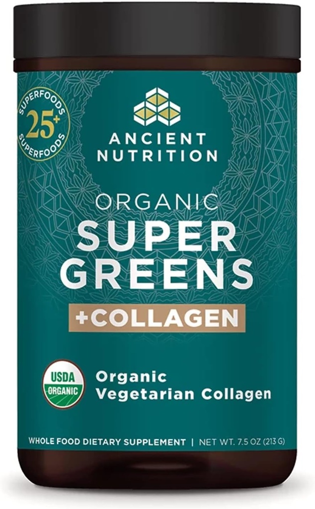 Antigua Nutrición Superverde Polvo, Polvo Ecológico Superalimentario con Collagen, Hecho de Frutas Reales, Verduras y Herbs, para el apoyo digestivo y energético, 25 Servimientos, 7.5oz