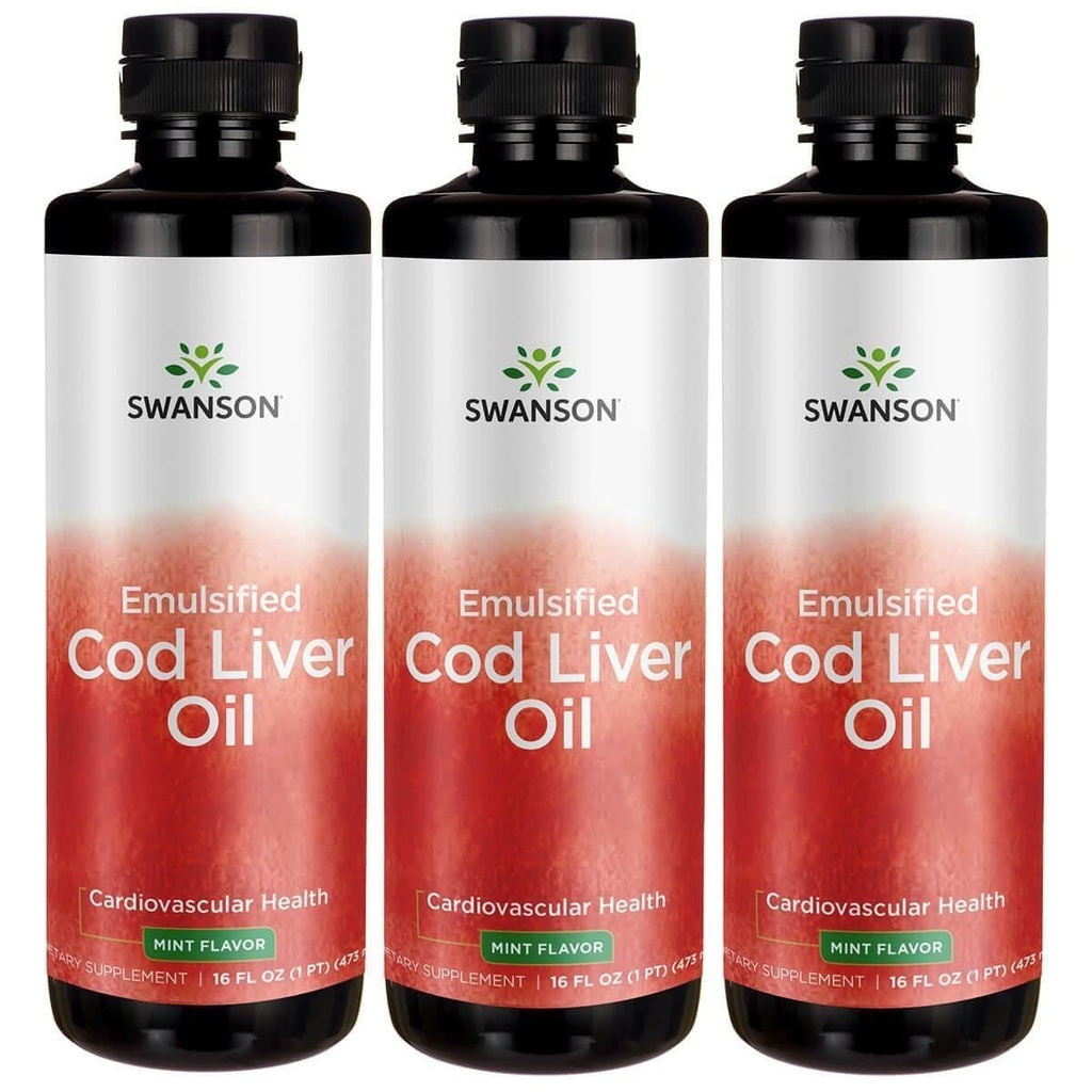 Swanson Emulsified Cod Liver Oil - Mint Flavor 16 fl oz Liq (3 Pack)