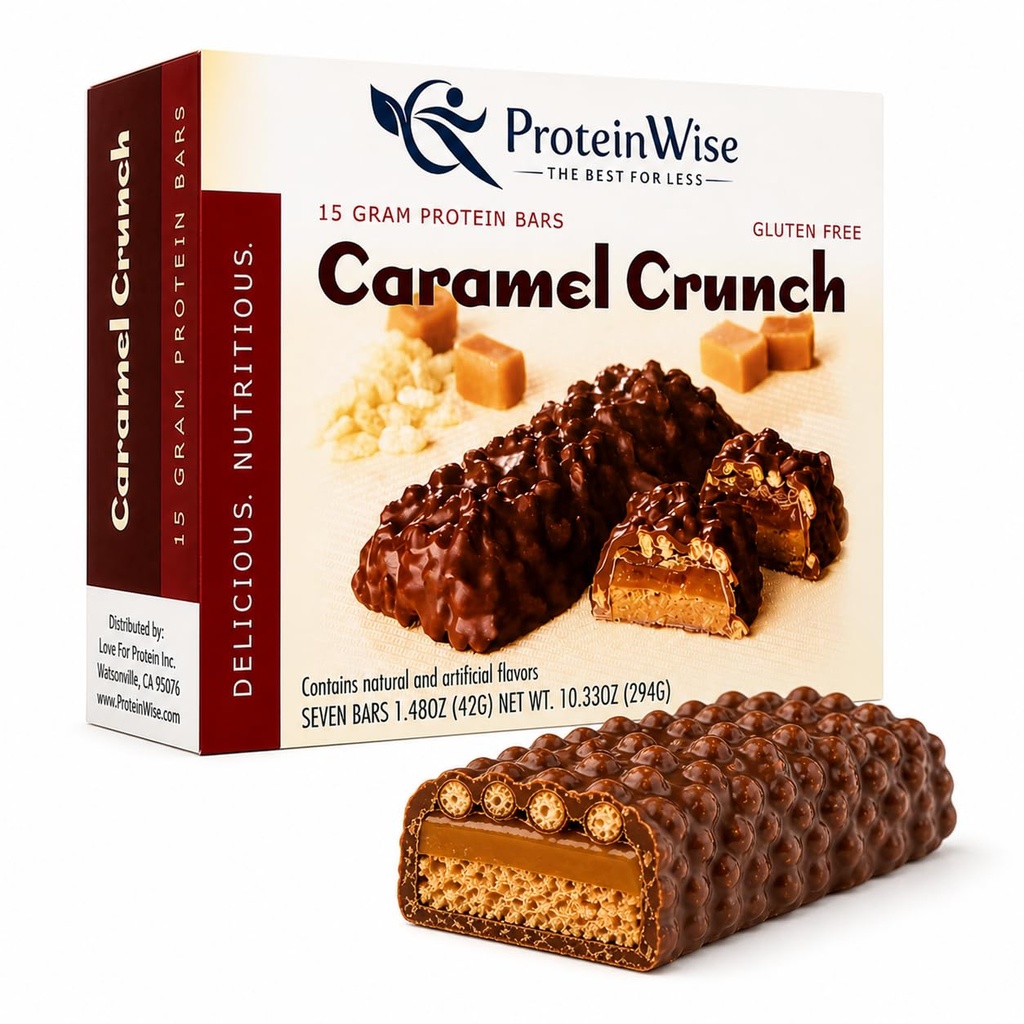 ProteinWise Caramel Crunch Protein Bars, Bariatric, Snacks, Diet Bars, Protein Bars, Whey Protein Isolate, Healthy Snacks, Trans Fat Free, Low Carb, Weight Loss Support, Low Calorie, 7 Count