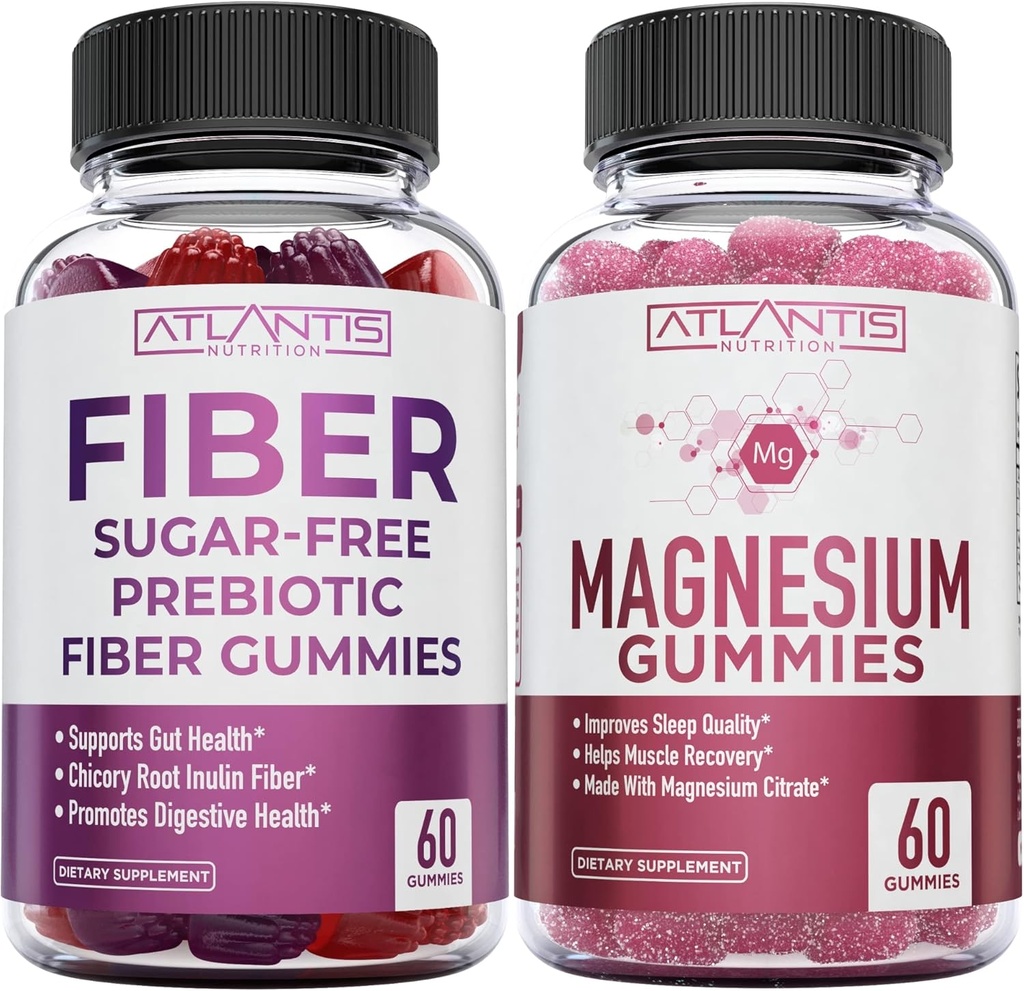 Atlantis Nutrition Sugar Free Prebiootilised kiudkummid täiskasvanutele 2-pakk (120 kummikummi) + magneesiumkummid - 770 MG Magneesiumtsitraat 60 kummikummid