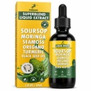Pindari Super Blend Liquid Drops 2 Fluid Ounces | Herbal Supplement | Soursop | Moringa | Seamoss | Oregano | Turmeric | Black Seed Oil | Ashwagandha | Vitamins D and C