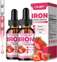 Suplemento de ferro líquido para mulleres homes e nenos multivitamínico gotas de ferro con Folate, vitamina C, B6, B12, Zinc para anemia, deficiencia de ferro, constructor de sangue, enerxía - Natural Strawberry Flavor, Vegan 4 Fl Oz