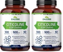 Zazzee Extra Strength Citicoline, 500 mg per Serving, 100 Vegan Capsules, Superior CDP Choline Form, 100% Vegetarian and Pharmaceutical Grade, 50-Day Supply, All-Natural and Non-GMO (Pack of 2)