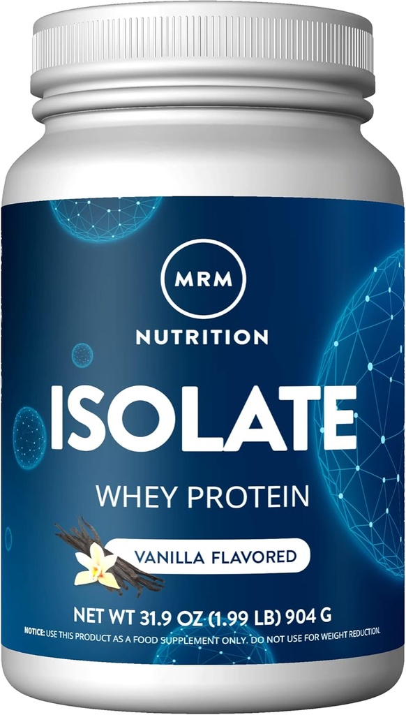 MRM Nutrition Isolate Whey Protein | Vanilla Flavored | 24g Protein | Aggiunto BCAAs + Glutamina | con enzimi digestivi | Ormone + Antibiotico Free | 29 Serve