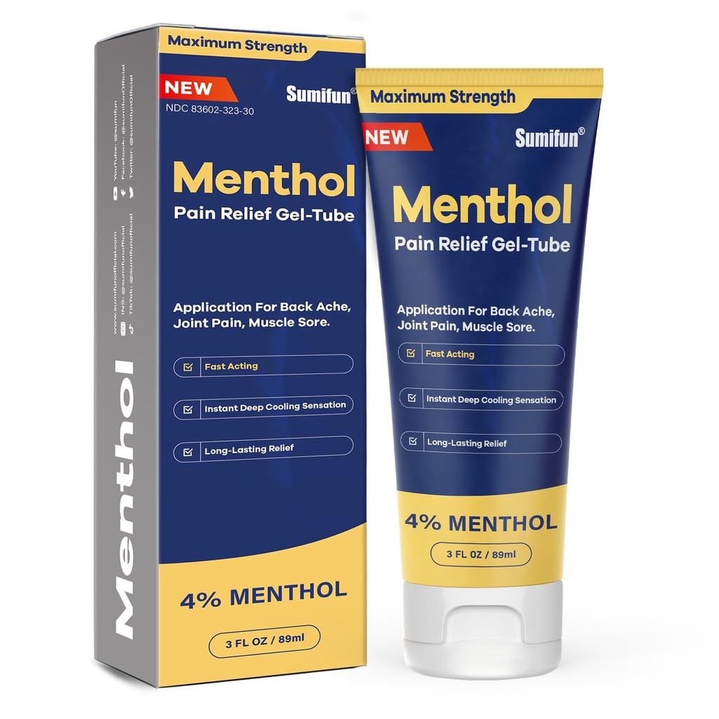 Sumifun Menthol Pain Relief Gel-Tube-3 FL OZ Tube (Pack of 2)- for Knee & Lower Back, Sore Muscle, Neck Shoulder Pain Relief