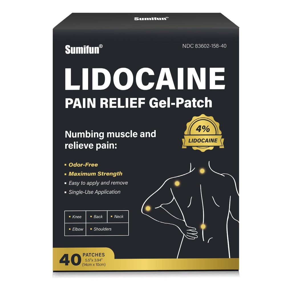Sumifun Lidocaine Patches Maximum Strength - 30 Counts Pain Relief Patch for Back Aches Muscle Soreness Stiff Neck Joint Pain Topical Analgesic (Large, Count, 40)