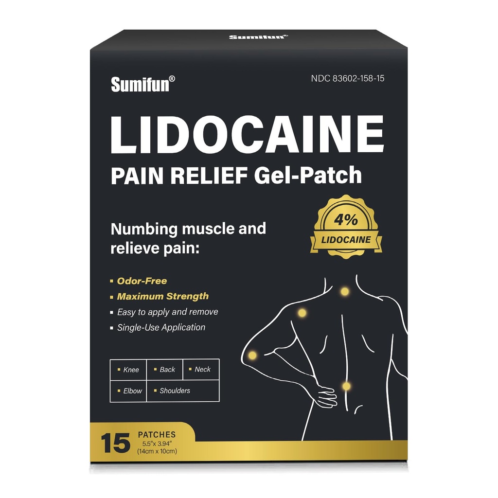 Sumifun Lidocaine Patches Maximum Strength - 30 Counts Pain Relief Patch for Back Aches Muscle Soreness Stiff Neck Joint Pain Topical Analgesic (Large, Count, 15)