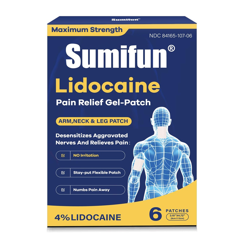 Sumifun Medium Size Lidocaine Patches - Plantar Fasciitis Relief, Foot & Neck & Arm & Small Pain Areas - Maximum OTC Strength - Stays in Place