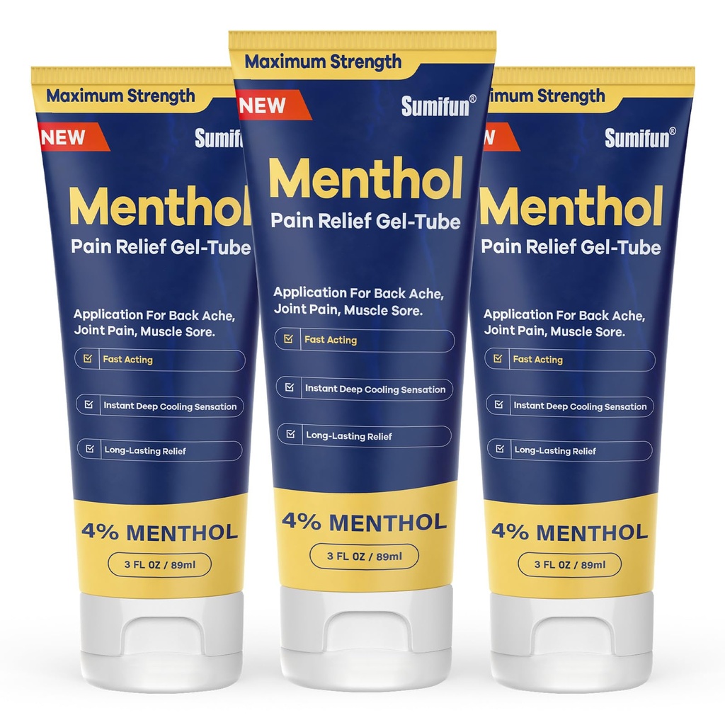 Sumifun Menthol Pain Relief Gel-Tube-3 FL OZ Tube (Pack of 3)- for Knee & Lower Back,Sore Muscle Relief, Neck,Shoulder Pain Relief