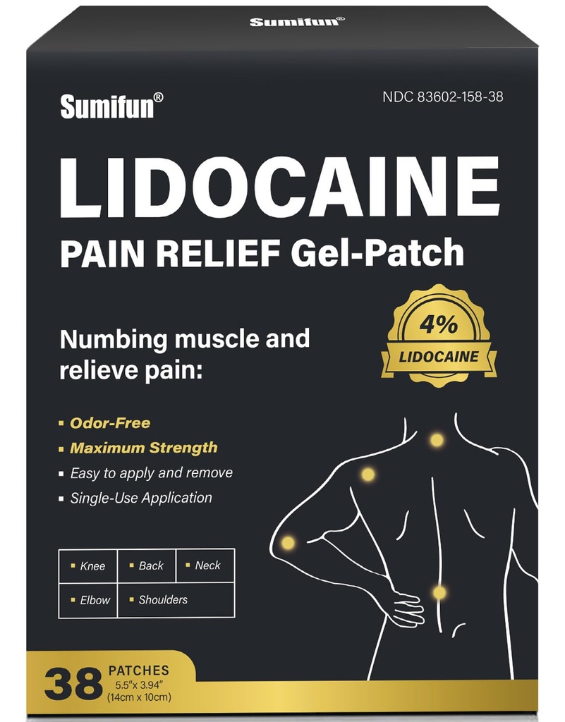 Sumifun 4% Lidocaine Pain Relief Patches - 38 Count Patches for Lower Back, Shoulder, Elbow, Knee, Muscle & Joint - Extra Strength Lidocaine