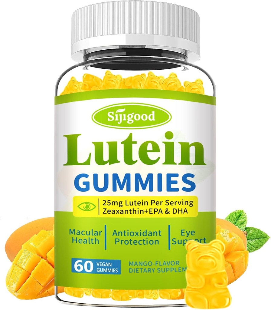 Lutein e Zeaxanthin Suplementos Gummies con Astaxanthin & Bilberry Extracto - Vitaminas oculares con Omega-3, Vitaminas A, C, E, D3 e Zinc para a saúde da visión - Sugar Free, Mango Flavor, 60 Conde