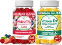 Lunakai Prenatal e Vitamina D3 Gummies Bundle - Gravidanza Multivitamina Gomma con Ferro e Acido Folico - Immunità, Bone e Mood Support Supplemento per Adulti - 30 giorni di alimentazione