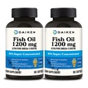 DAIKEN Mini Fish Oil 1200 mg, rTG Omega 3 1000mg, 60 Softgels, High Absorption & Burpless Fish Oil for Healthy Heart, Brain and Dry Eyes Support (Pack of 2)