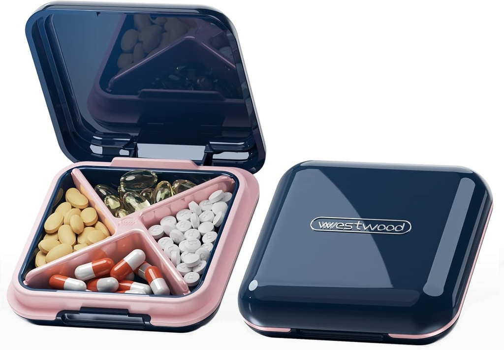 DUBSTAR Pill Box - Vitaminlər üçün Pocket Compact Travel Medicine Sahibi,Fish Oils,Supplements,Medication( Deep Blue)