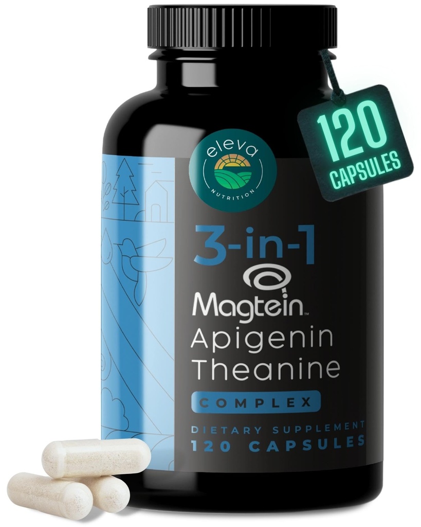 Magnesium Theanine L-Threonate Apigenin Supplement for Sleep Aid-3- in-1 Complex Supplement Support Relaxation- Melatonin-Free Magnesium- Zero Fillers- Gluten Free & Non-GMO-120 Count Veggie Capsules
