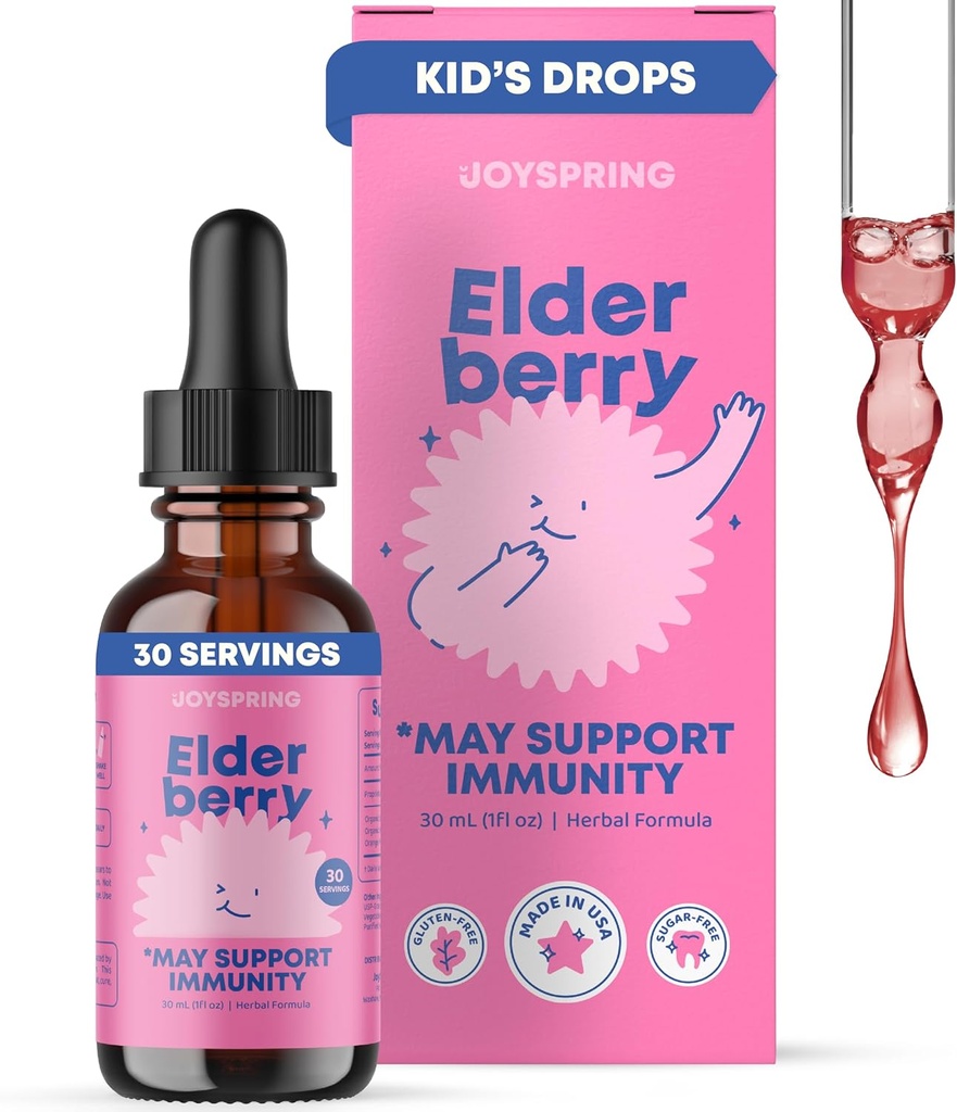 JoySpring Elderberry for Toddlers &amp; Kids Immune Support Liquid (1 fl oz)  Organic Toddler Elderberry Drops with Vitamin C ← Natural Flavor ← Vegan Supplement