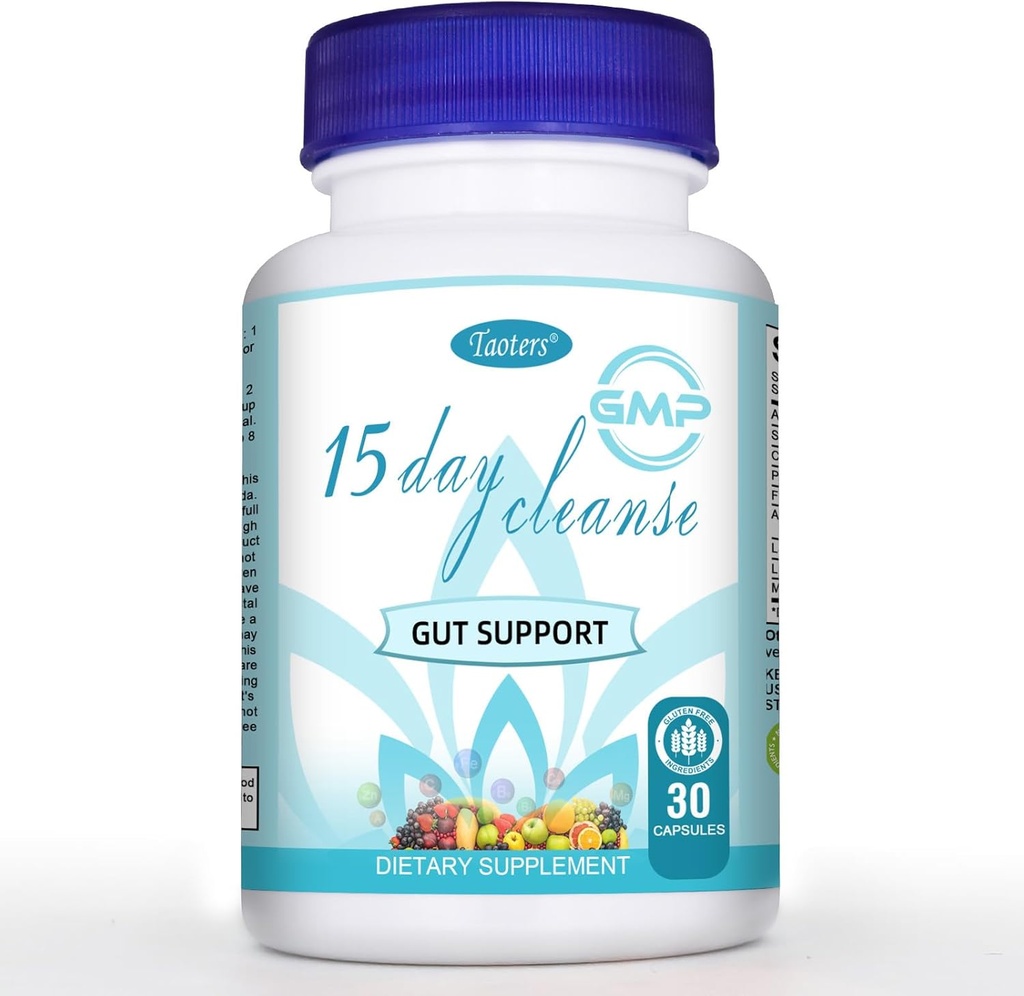 15 День Cleanse Gut Support 1 Pack Колонка Broom, Detox Supplement з Senna, Cascara Sagrada & Psyllium Husk, для чоловіків і жінок 30 капсули
