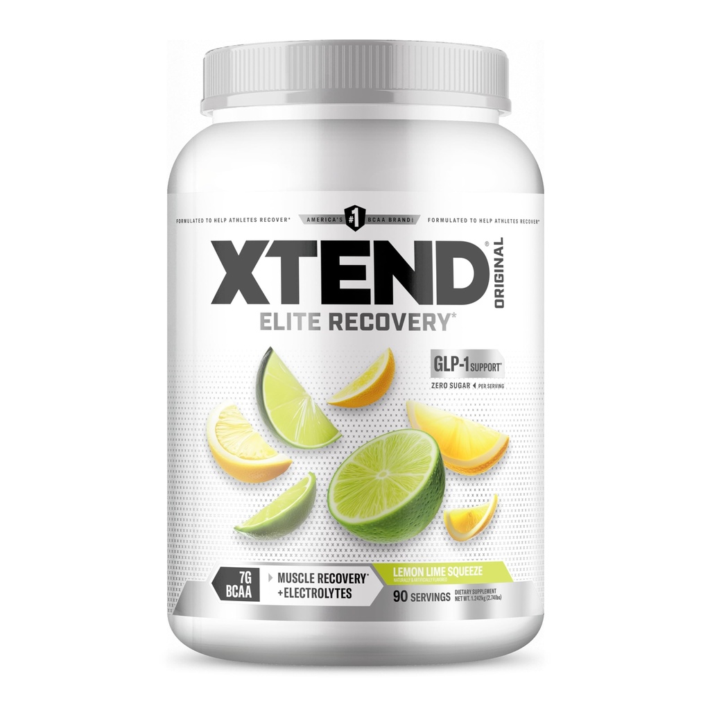 Xtend Original BCAA Powder, 7g BCAAs and 2.5g L-Glutamine for Muscle Recovery Hydration and Lean Muscle, Sugar Free Intra and Post Workout Drink with Electrolytes, Lemon Lime Squeeze, 90 Servings