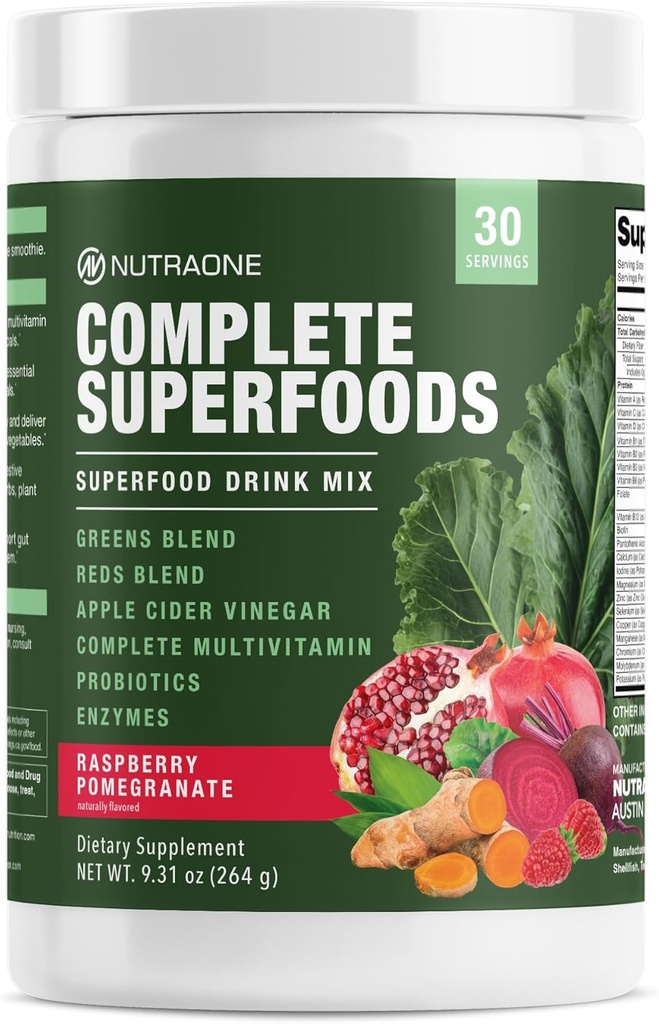 Complete Superfoods, Greens & Reds Blend *, Apple Cider Vigar, Digestive Enzyme Blend *, Probiotic Blend *, Multiвитамин * (Raspberry Poregranate - 30 Servings)