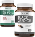 Black Seed & Sea Moss (1-Month Supply) Výživný Príroda Bundle Black Seed Oil 120 Softgel kapsuly (Non-GMO & Vegan) Studená Nigella Sativa & Irish Sea Moss Capsules (Non-GMO & Organic)