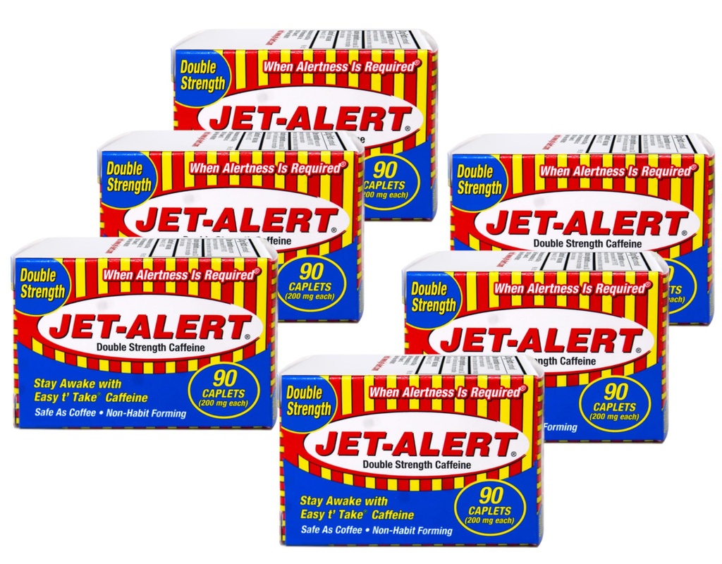 Jet Alert Double Strength Alertness Aid Caplets, 200mg-90 Ct Value Packs (6)