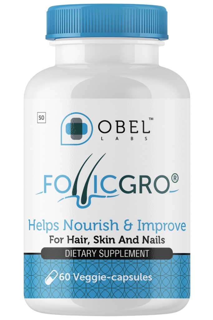 obel Follicgro | Patented Premium DHT Blocker | Saw Palmetto + Biotin + Vitamins + MSM | Hair, Skin & Nails Supplement | 60 Veggie-Capsules | 30 Day Supply | Patented Microsphere Technology
