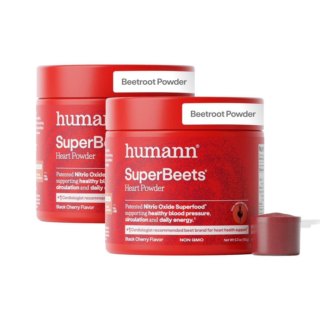 HumanN SuperBeets Beet Root Powder - Non-GMO Beetroot Superfood - Nitric Oxide Supplement for Heart Health, Nitric Oxide Powder for Circulation & Blood Pressure Support - Black Cherry, 60 Servings