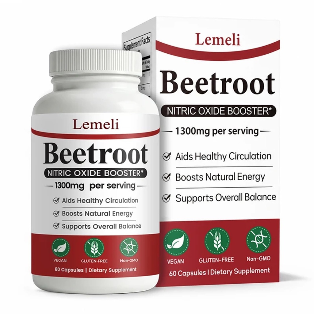 Lemeli Beetroot, 1300mg Beet Root Extract, Boost Vitality & Immune, Non-GMO, Vegan, 60 Count