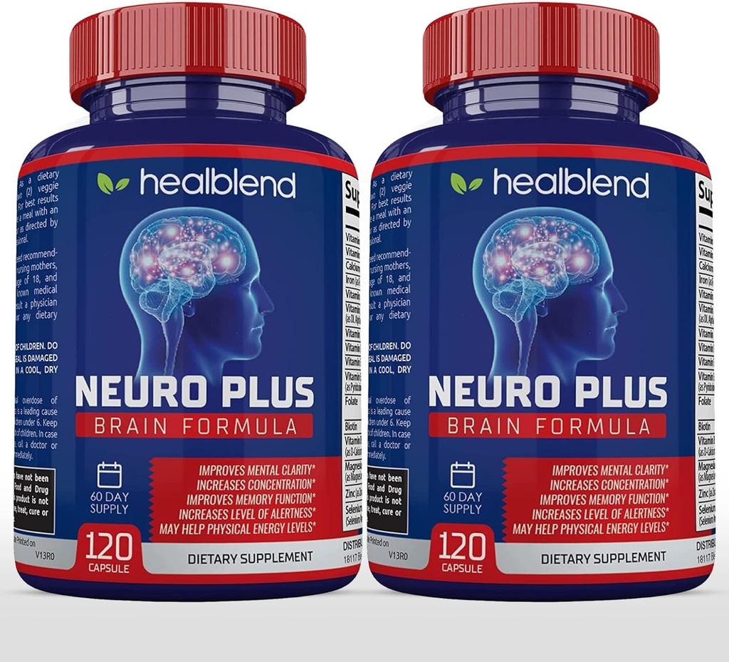 Neuro Plus Brain " Focus Formula - Nootropic Brain Booster supplement, Supports Brain Health, Mental Clarity & Focus - Enhances Concentration " Mental Energy – 120 Capsules (2)