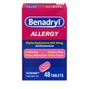 Benadryl Ultratabs Allergy Relief Medicine, 25 mg Diphenhydramine HCl Antihistamine Tablets for Relief of Cold & Allergy Symptoms Like Sneezing, Runny Nose, & Itchy Eyes & Throat, 48 ct