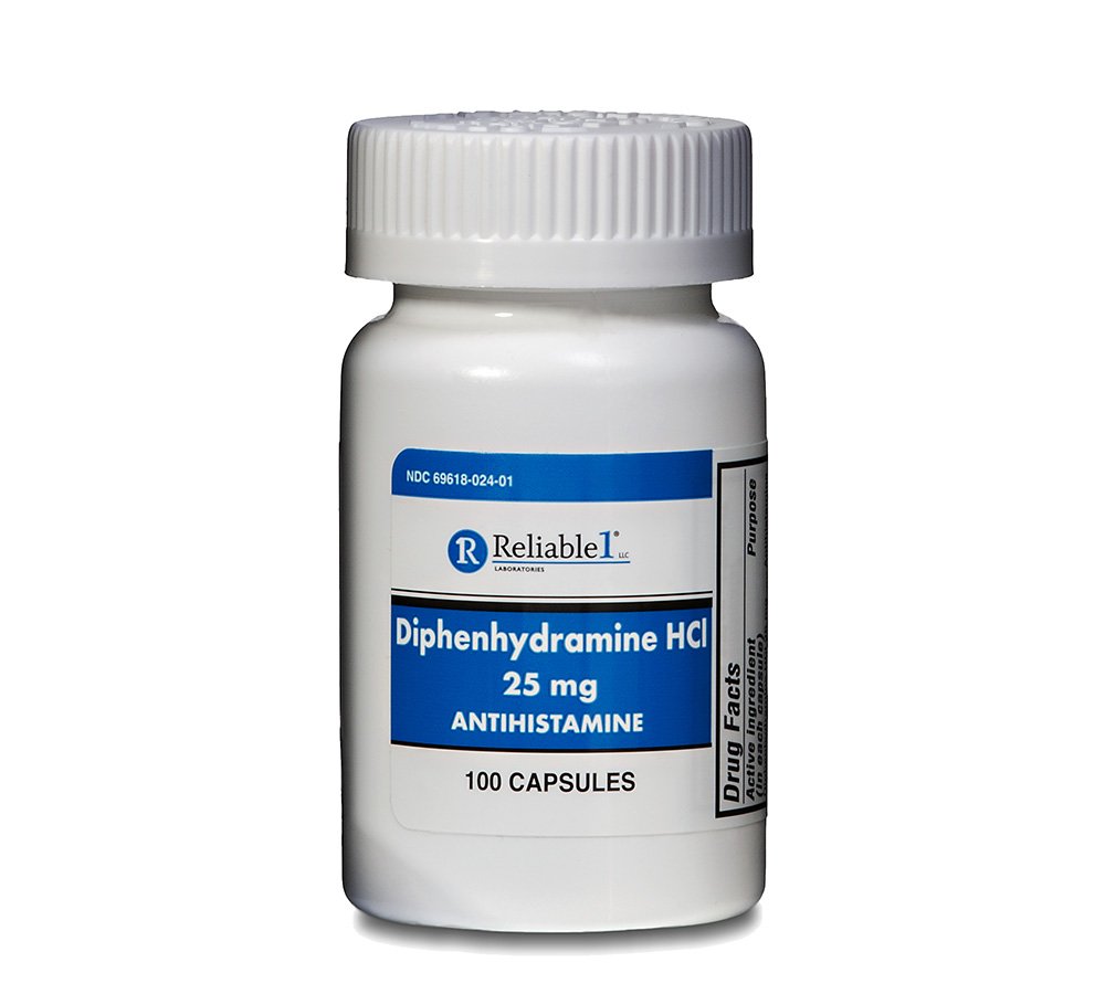 Diphenhydramine 25 mg Generic Allergy Medicine and Antihistamine 100 Capsules per Bottle Pack of 2