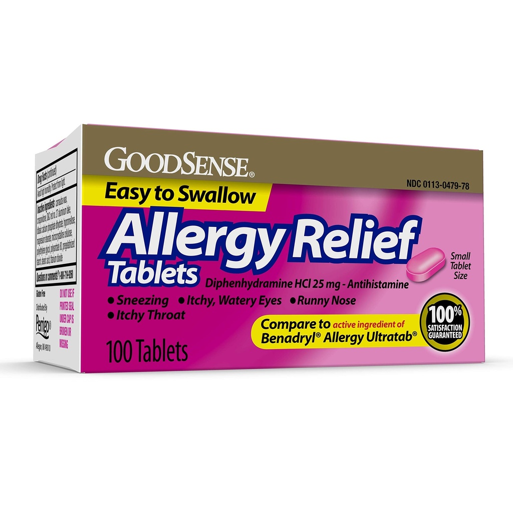 GoodSense Allergy Relief Diphenhydramine HCl 25 mg Antihistamine, 100-Count Allergy Pills