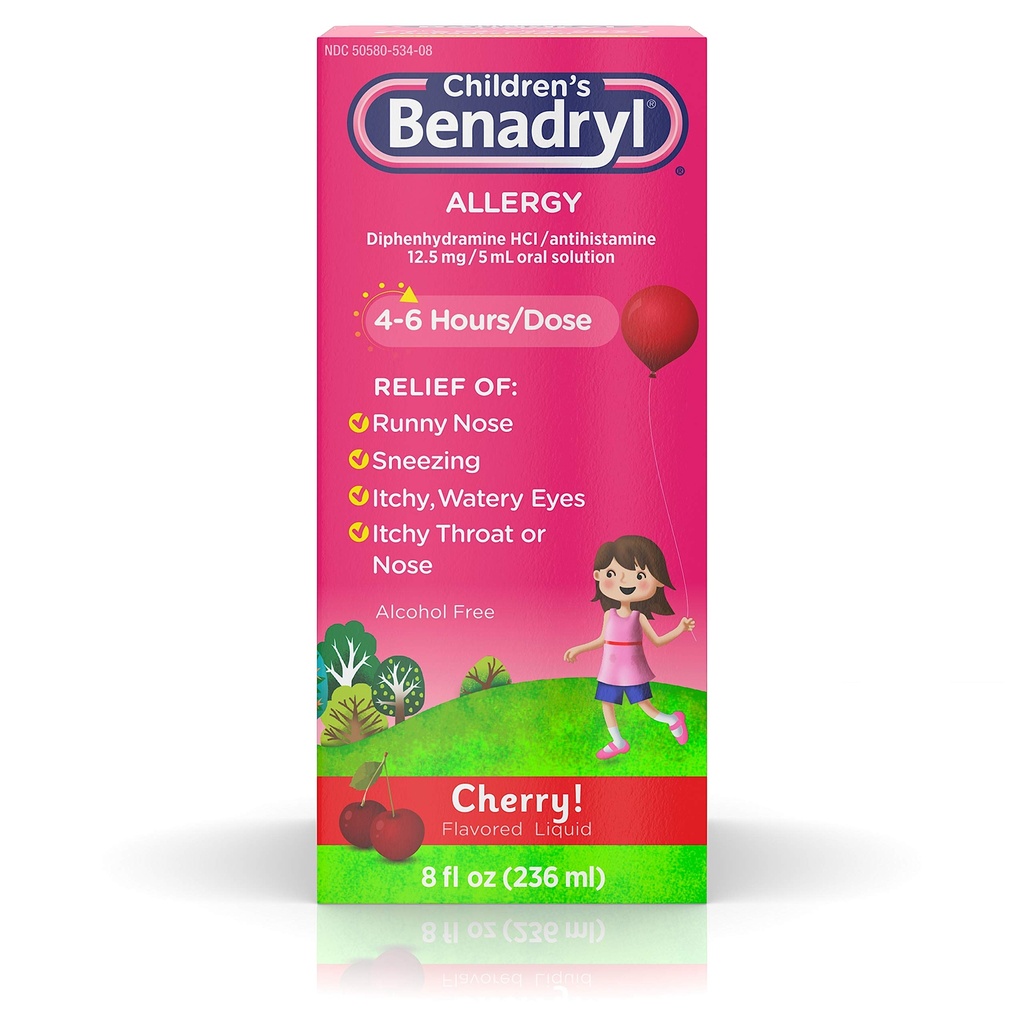 Children's Benadryl Allergy Liquid Cherry 8 oz (Pack of 4)
