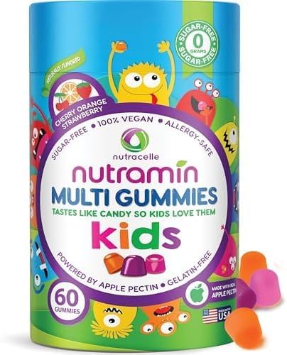 Nutracelle NUTRAMIN Sugar-Free, Allergen-Free 100% Vegan Gummy Multivitamins for Kids - Great Tasting Natural Gummies Your Kids Will Love - 60 Count Bottle
