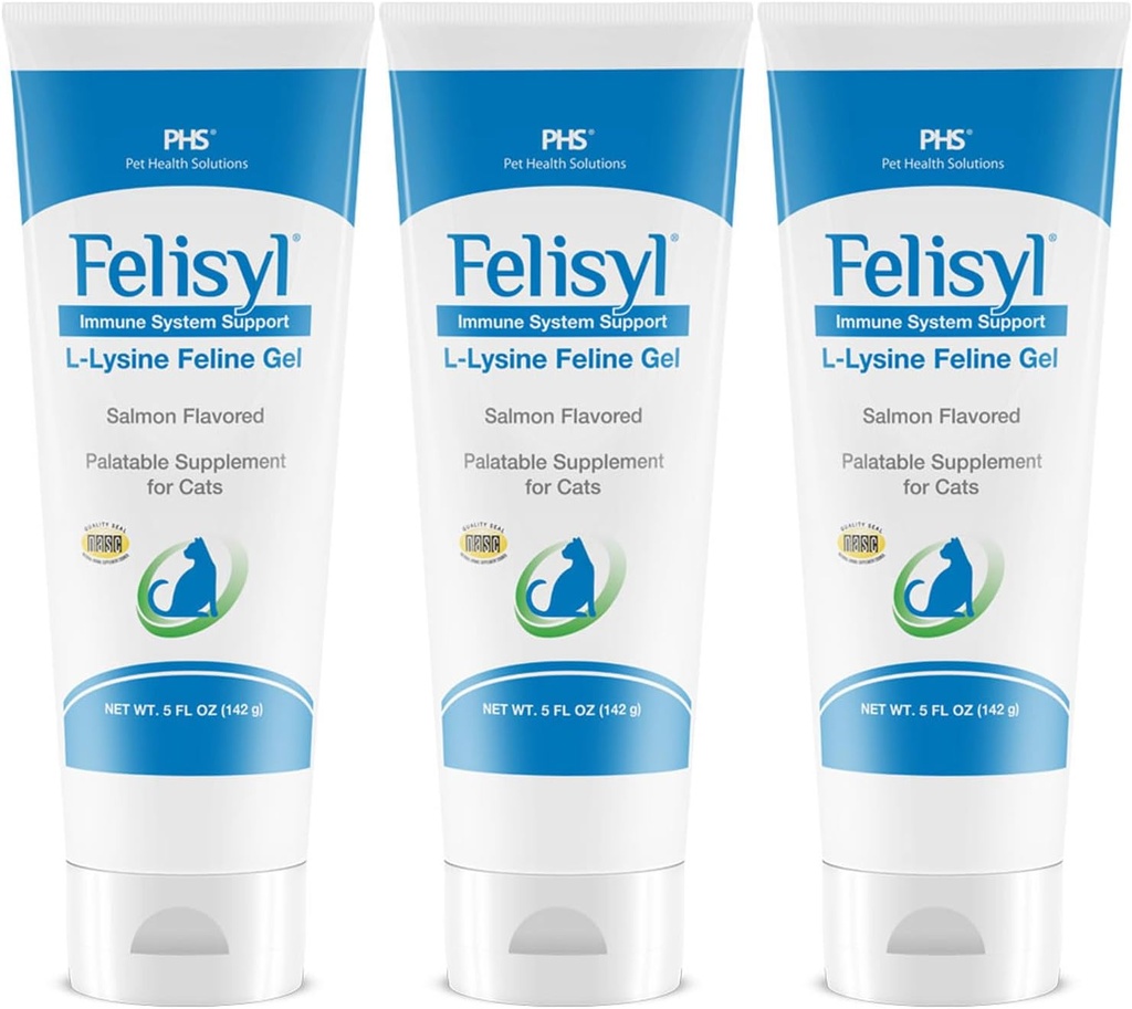 Felisyl L-Lysine Gel for Cats (5oz) - Immune, 호흡 및 눈 건강을 지원합니다. 에세 뱀, 토끼 코, 그리고 물 눈. 맛있는 연어 맛 - 미국에서 만든 (3 팩)