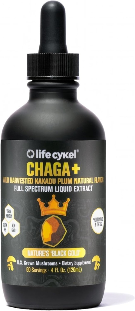 Life Cykel - Kakadu Plum ilə Chaga Mushroom çıxış - İki çıxışlı Mushroom Tincture - Qeyri-GMO Immune Səs və Uşaqlar üçün əlavə etmək - 4 Fl Oz